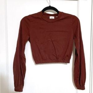 Aritzia Wilfred Cropped Long Sleeve Top XS Red Maroon Banded Midriff